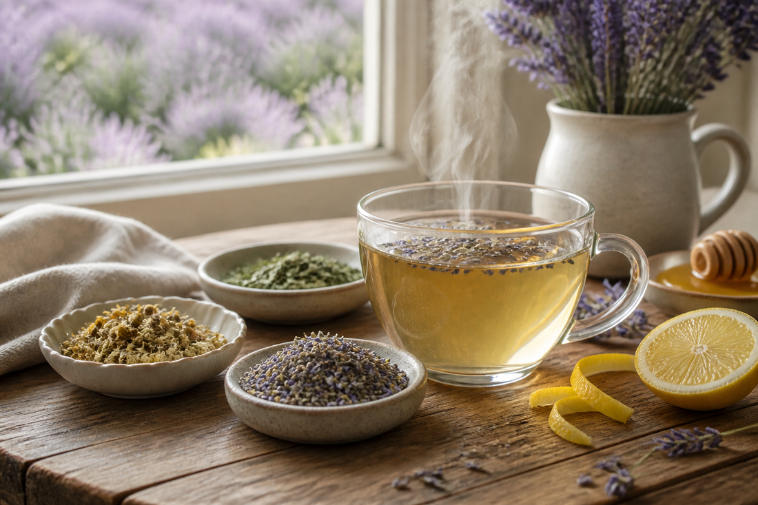 Lavender tea with culinary lavender, chamomile, lemon, mint and honey